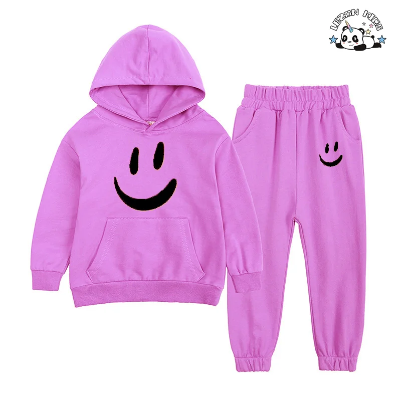 LEZONKIDS - Custom Kids Solid Color Hoodie Set Beaded Sweatshirt Sweat pant set for Fall Winter